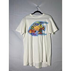 Natural Wonders Different Fishes Ocean Print White Shirt Men's Size Large